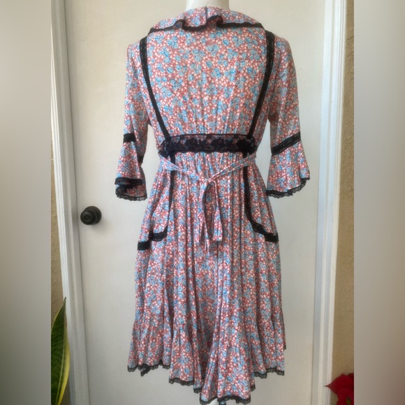 vintage free people floral lace ruffles retro button down mini dress sz 4 - Picture 8 of 15